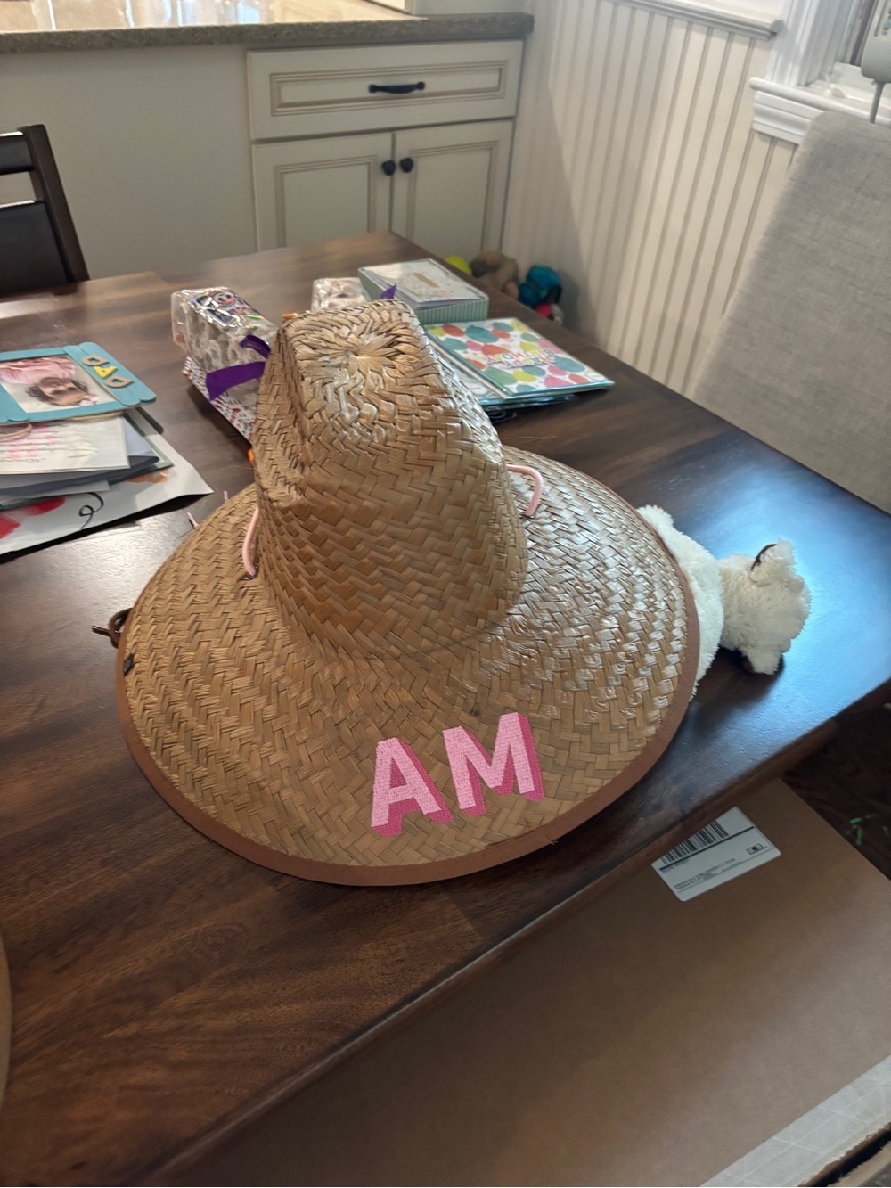 Adult Straw Sun Hat with Pink Monogram - AM